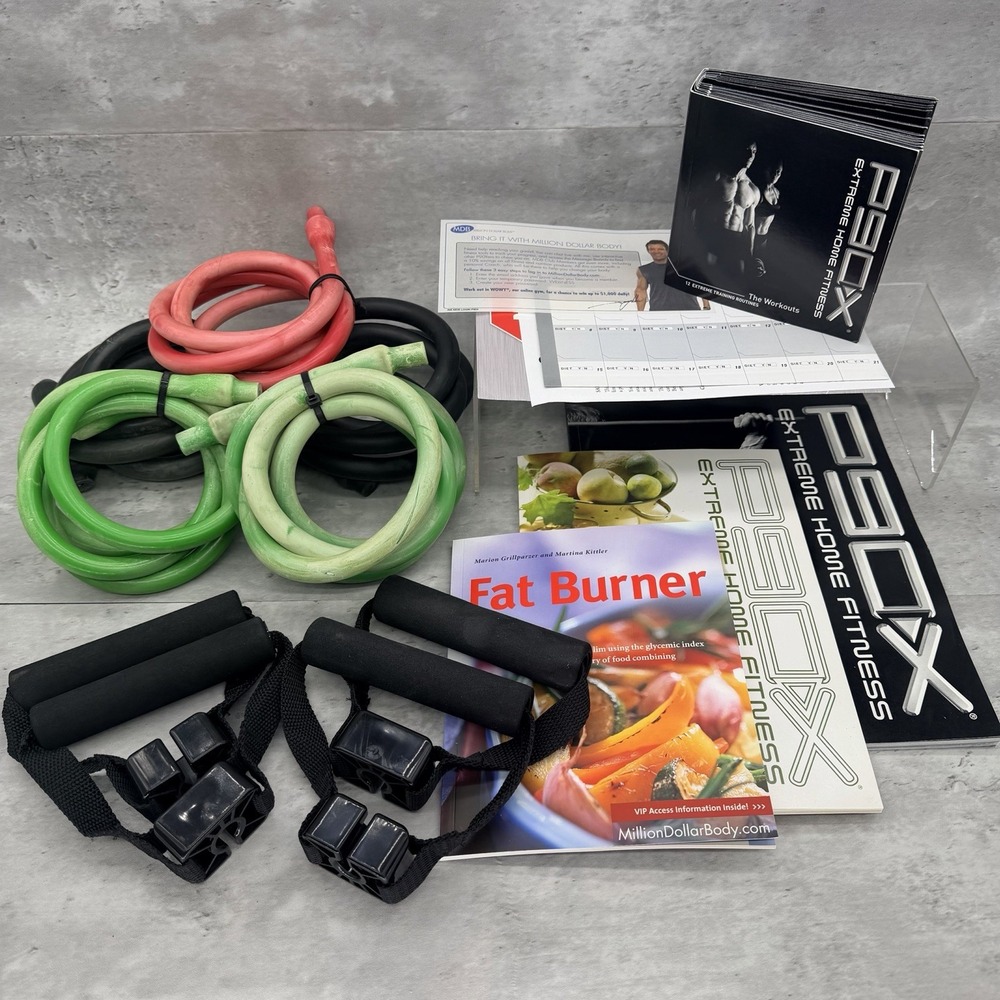 BeachBody P90X Extreme Home Fitness w/ 5 Bands, 4 Grip Handles, DVD' S & Books